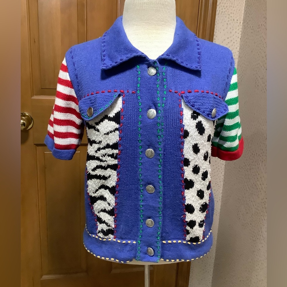 Vintage 90s Berek Colorful Knit cardigan,, jacket,sweater button-down - Picture 1 of 7
